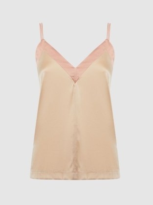 REISS PAYTON SILK BLEND COLOURBLOCK VEST PINK/NUDE / women’s silky vests / strappy V-neck tops / women’s luxe clothing / luxury fashion - flipped