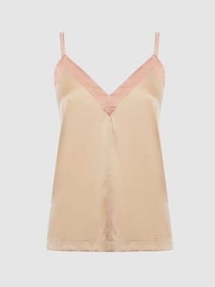 REISS PAYTON SILK BLEND COLOURBLOCK VEST PINK/NUDE / women’s silky vests / strappy V-neck tops / women’s luxe clothing / luxury fashion