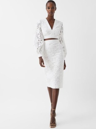 REISS IMMI LACE CO-ORD PENCIL SKIRT WHITE ~ feminine clothing ~ chic cotton skirts - flipped