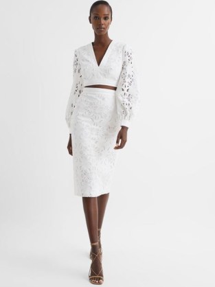 REISS IMMI LACE CO-ORD PENCIL SKIRT WHITE ~ feminine clothing ~ chic cotton skirts