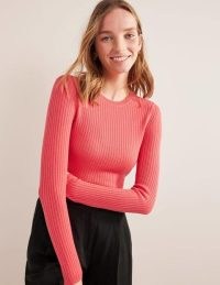 Boden Ribbed Merino Jumper in Coral | women’s bright long sleeve jumpers | semi fitted sweaters | womens knitwear