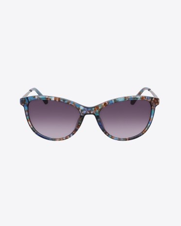 Draper James Robin Sunglasses in Indigo Floral | women’s blue framed rounded cat-eye shape sunnies | womens eyewear - flipped
