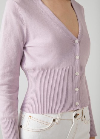 L.K. Bennett Romy Lilac Cotton Cardigan | women’s slim fit V-neck cardigans