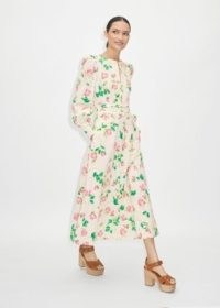 ME and EM Rose Print Structured Midi Dress IN Light Cream/Bright Rose/Green / women’s floral occasion dresses / feminine summer event clothing