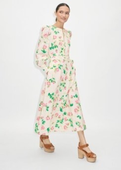 ME and EM Rose Print Structured Midi Dress IN Light Cream/Bright Rose/Green / women’s floral occasion dresses / feminine summer event clothing