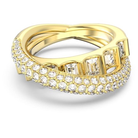 SWAROVSKI Rota cocktail ring Mixed cuts, White, Gold-tone plated – double rings with crystals - flipped