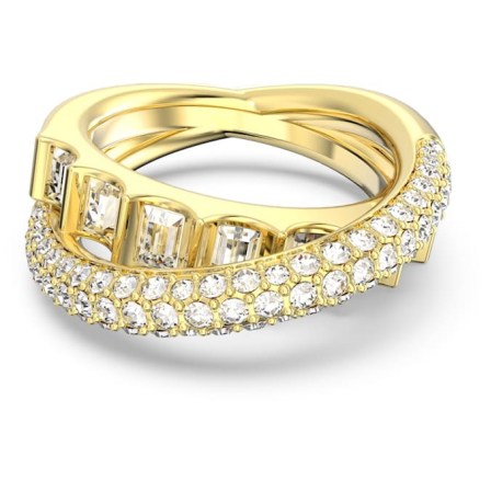 SWAROVSKI Rota cocktail ring Mixed cuts, White, Gold-tone plated – double rings with crystals