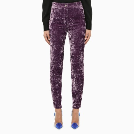 Saint Laurent Lilac velvet leggings – women’s purple skinnies – womens plush skinny trousers – luxury clothes – luxe clothing - flipped