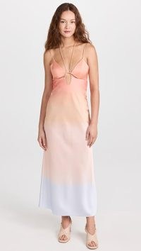 Significant Other Karli Midi Dress in Horizon | silky strappy plunge front cut out dresses | skinny shoulder strap fashion | women’s ombre occasion clothing