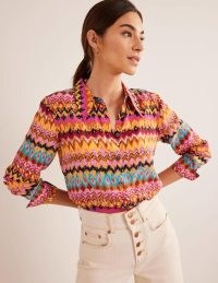 Boden Silk Shirt Multi, Textured Ikat / women’s silky multicolored shirts