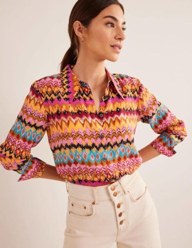 Boden Silk Shirt Multi, Textured Ikat / women’s silky multicolored shirts