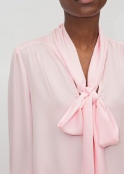 ME and EM Silk V-Neck Tie Swing Blouse Candy Pink / women’s luxury pussy bow blouses / womens silky clothes - flipped