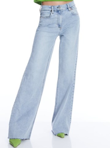 alice + olivia SOFIA HIGH RISE BOYFRIEND JEAN in Rockstar Blue | women’s wide leg jeans | casual denim clothing - flipped