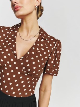 Reformation Solange Top in Au Lait ~ brown spot print vintage style tops ~ retro look polka dot clothing - flipped
