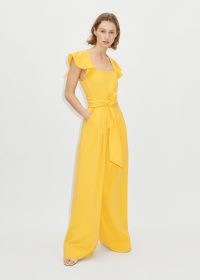 ME and EM Statement Frill Sleeve Jumpsuit + Belt in Super Lemon – yellow flutter sleeved jumpsuits – belted tie waist – wide leg – womens luxury all-in-one clothing – luxe fashion