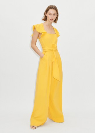 ME and EM Statement Frill Sleeve Jumpsuit + Belt in Super Lemon – yellow flutter sleeved jumpsuits – belted tie waist – wide leg – womens luxury all-in-one clothing – luxe fashion