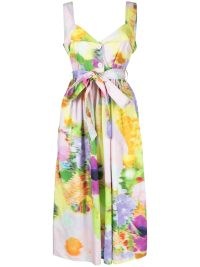 Stine Goya Stina floral-print midi dress in multicolour – women’s sleeveless floral print organic cotton dresses – womens summer dresses – belted tie waist