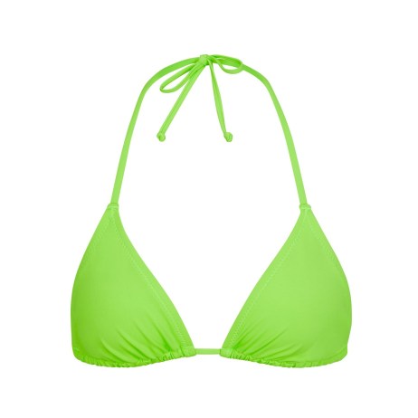 Hailey Bieber’s lime halterneck bikini, Skims Swim Triangle Top in Neon Green. Worn with matching bottoms, high-waisted swim shorts and a red New York Yankees cap. On holiday with sister Alaia Baldwin in Cabo San Lucas, Mexico, February 2023 | celebrity bikinis | star swimwear