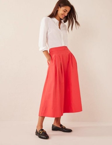 Boden Taffeta Pull-on Midi Skirt Coral / women’s lightweight voluminous skirts / womens vibrant clothing - flipped