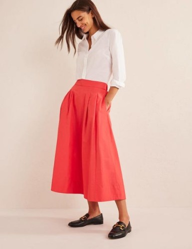 Boden Taffeta Pull-on Midi Skirt Coral / women’s lightweight voluminous skirts / womens vibrant clothing