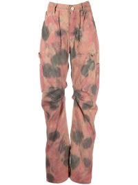 The Attico Ben tie-dye cargo trousers in salmon pink / women’s high waist ruched jeans / womens slouchy pocket detail pants