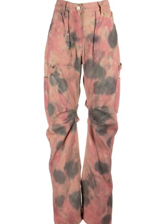 The Attico Ben tie-dye cargo trousers in salmon pink / women’s high waist ruched jeans / womens slouchy pocket detail pants - flipped