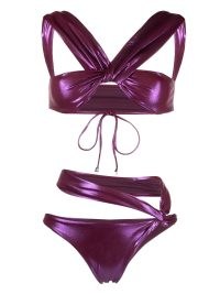 The Attico metallic bikini in purple / women’s strappy bikinis / glamorous shiny swimwear / poolside glamour