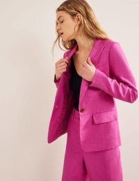 Boden The Cambridge Linen Blazer Rose Violet / women’s bright pink coloured blazers / womens longline single breasted spring – summer jackets