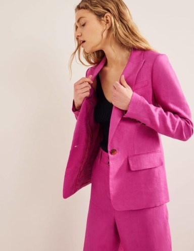 Boden The Cambridge Linen Blazer Rose Violet / women’s bright pink coloured blazers / womens longline single breasted spring – summer jackets