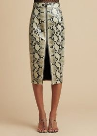 KHAITE THE QUINCY SKIRT in Python-Embossed Leather / women’s luxury snake effect pencil skirts / zipped front slit detail / womens clothing with animal prints / luxe fashion