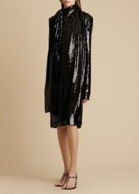 KAHITE THE SHAZ DRESS in Black Sequin / luxury long sleeve high neck sequinned dresses / women’s designer occasion clothing / scarf detail / shimmering event clothes / luxe fashion