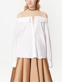 Valentino off-shoulder shirt in white ~ women’s bardot shirts ~ womens luxury designer clothing ~ contemporary fashion