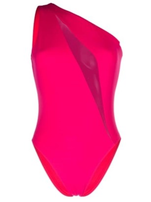Versace one-shoulder swimsuit shocking pink – vibrant asymmetric swimsuits – women’s bright designer swimwear - flipped