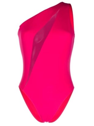 Versace one-shoulder swimsuit shocking pink – vibrant asymmetric swimsuits – women’s bright designer swimwear