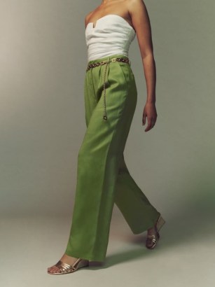Reformation Vesta Pant in Avocado ~ women’s green linen trousers ~ womens menswear-inspired fit clothes - flipped