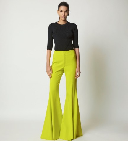 Proenza Schouler Viscose Suiting Wide Leg Pants in Sulpher | bright neon flares | women’s extreme flared trousers | luxury designer clothes | womens vintage style clothing | retro fashion - flipped