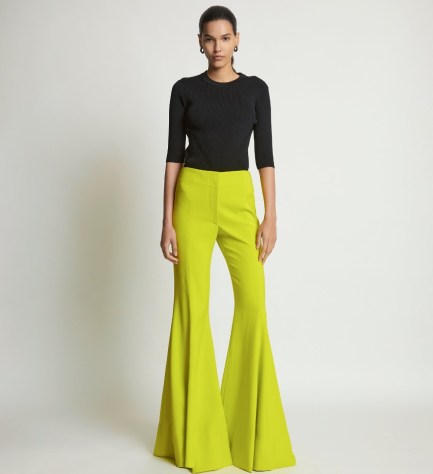Proenza Schouler Viscose Suiting Wide Leg Pants in Sulpher | bright neon flares | women’s extreme flared trousers | luxury designer clothes | womens vintage style clothing | retro fashion