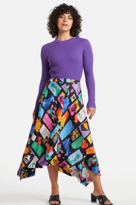 gorman Visual Diary Skirt | printed satin skirts | asymmetric hem | floaty voluminous relaxed fit | asymmetrical clothing - flipped