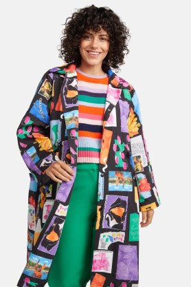 gorman Visual Diary Trench Coat | women’s water resistant printed coats | womens recycled fabric clothing | sustainable clothes - flipped