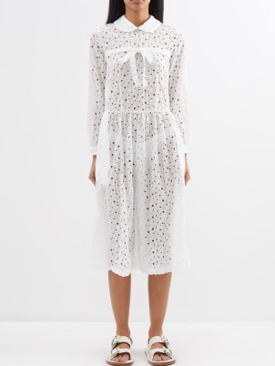 COMME DES GARÇONS GIRL Broderie-anglaise cotton-lace midi dress in white – women’s luxury semi sheer fashion - flipped