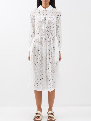 COMME DES GARÇONS GIRL Broderie-anglaise cotton-lace midi dress in white – women’s luxury semi sheer fashion