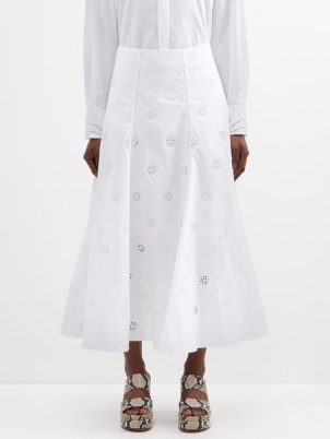 CHLOÉ Broderie-anglaise cotton-poplin skirt in white – women’s summer skirts – womens luxury clothes – designer fashion - flipped