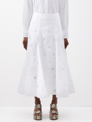 CHLOÉ Broderie-anglaise cotton-poplin skirt in white – women’s summer skirts – womens luxury clothes – designer fashion