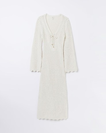 River Island WHITE CROCHET BODYCON MIDI DRESS | women’s knitted retro fashion | vintage style dresses - flipped