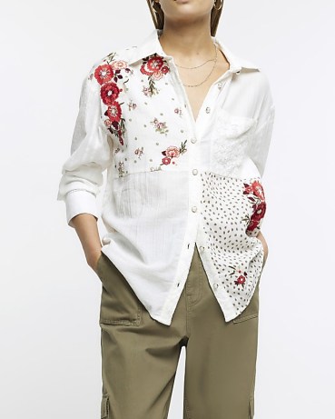 RIVER ISLAND WHITE PATCHWORK FLORAL PRINT SHIRT – womens mixed print shirts