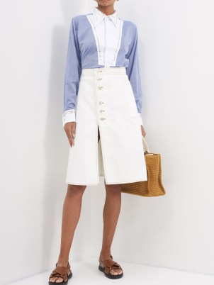 WALES BONNER Sahel organic-cotton midi skirt in ivory – A-line split hem skirts - flipped