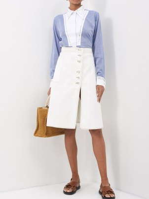WALES BONNER Sahel organic-cotton midi skirt in ivory – A-line split hem skirts