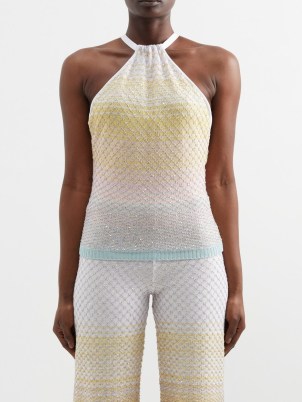 MISSONI Sequinned ombré-knit tank top – women’s knitted halter tops – luxury clothes - flipped