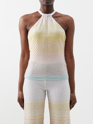 MISSONI Sequinned ombré-knit tank top – women’s knitted halter tops – luxury clothes