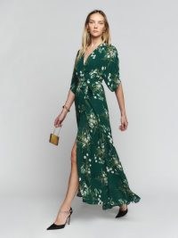 Reformation Winslow Dress in Buena ~ green floral wrap maxi dresses ~ summer event clothes ~ tie waist
